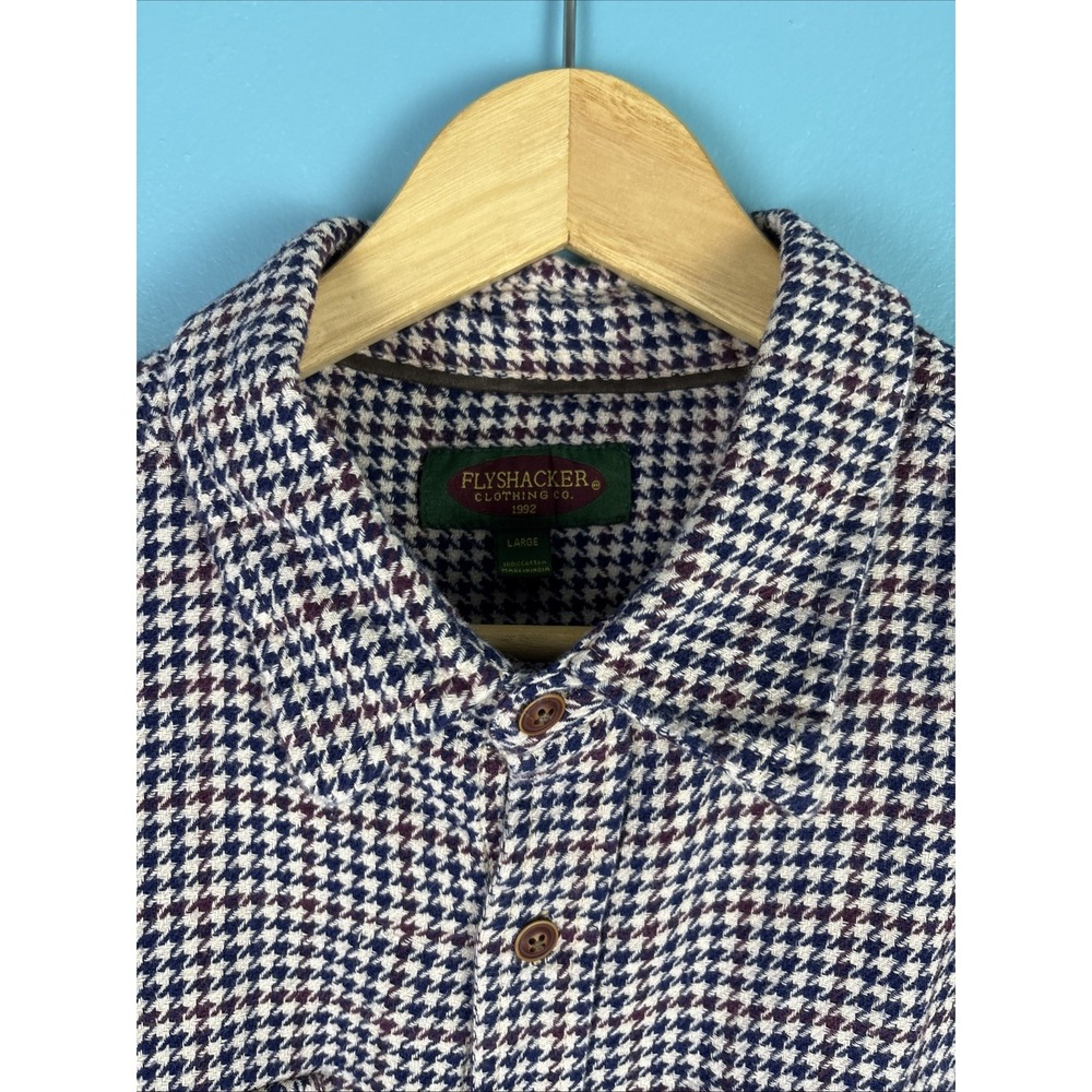 Vintage Flyshacker Clothing Large Button Up Shirt Houndstooth Fishing Flannel